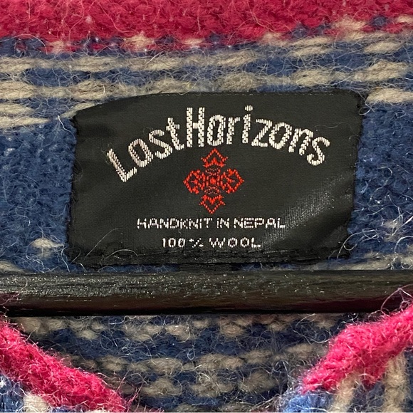 Vintage Lost Horizons Wool Floral Embroidered Fisherman Fair Isle Zip Sweater XL - Picture 5 of 14
